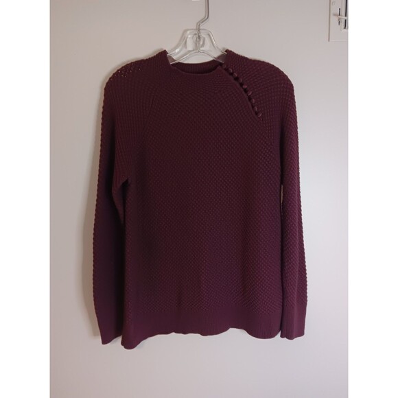 Loft High Neck Waffle Knit Sweater Plum Purple Sz Medium - Picture 1 of 5